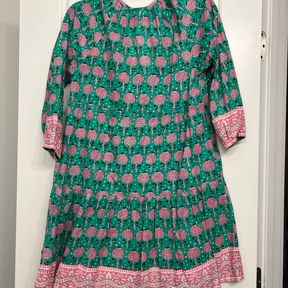 SZ Blockprints | Green and Pink Patterned Mini Dress Cover Up - Picture 3 of 3